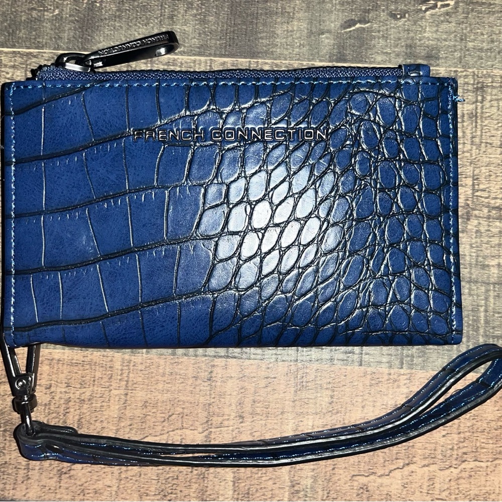 French Connection Blue Croc-Embossed Wristlet